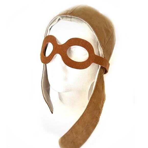 Turkish Airlines Aviator Youth Pilot Hat Cap Felt Goggles Play Natural Kids 3-12 - Picture 4 of 10